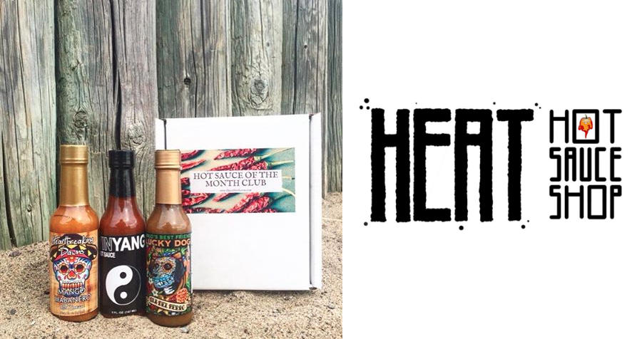 Heat Hot Sauce Shop - Hot sauce of the month club. Box and sauces and logo.