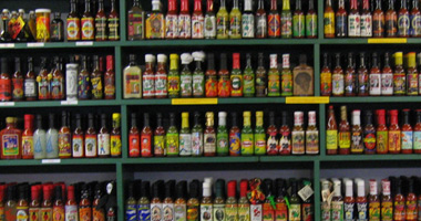 Wall of Hot Sauce Bottles