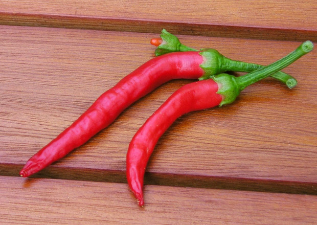 Fresh red cayenne peppers