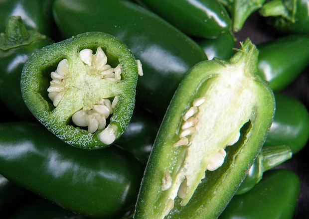Green jalapeno hot peppers. Freshly picked, and sliced.